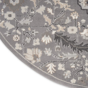 HomeRoots 8' Elegant Ivory Floral Medallion Round Rug – Durable Non-Skid Design for Living Rooms & More! 550283