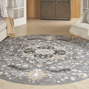 HomeRoots 8' Elegant Ivory Floral Medallion Round Rug – Durable Non-Skid Design for Living Rooms & More! 550283