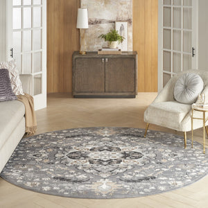 HomeRoots 8' Elegant Ivory Floral Medallion Round Rug – Durable Non-Skid Design for Living Rooms & More! 550283