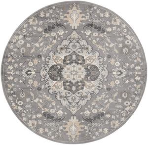 HomeRoots 8' Elegant Ivory Floral Medallion Round Rug – Durable Non-Skid Design for Living Rooms & More! 550283