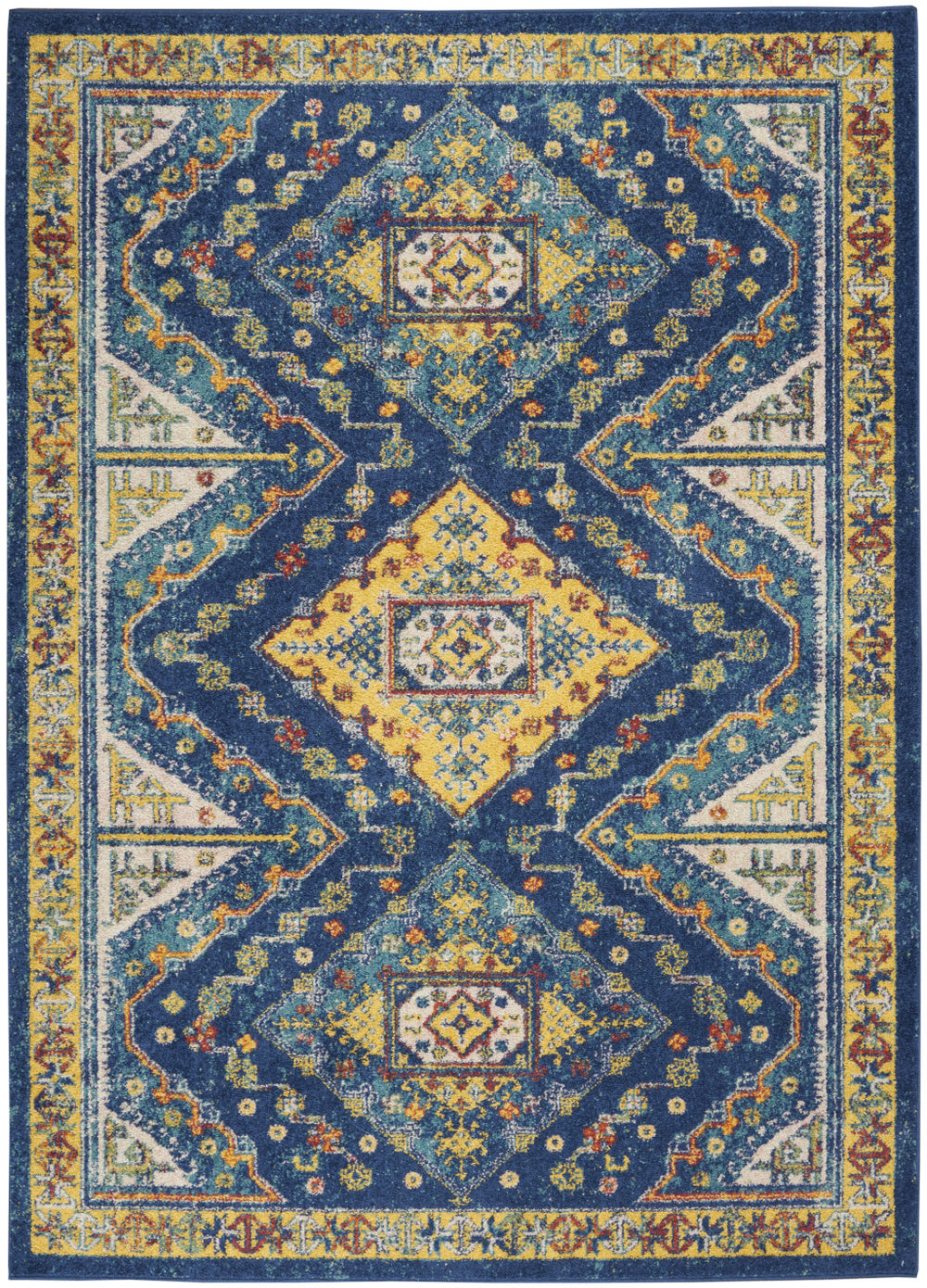 Homeroots 5' X 7' Blue And Yellow Geometric Power Loom Area Rug  Polypropylene 550293
