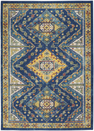 Homeroots 5' X 7' Blue And Yellow Geometric Power Loom Area Rug  Polypropylene 550293