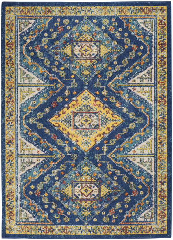Homeroots 5' X 7' Blue And Yellow Geometric Power Loom Area Rug  Polypropylene 550293