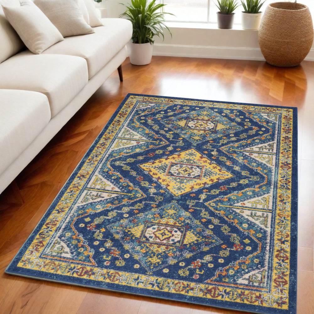 Homeroots 5' X 7' Blue And Yellow Geometric Power Loom Area Rug  Polypropylene 550293