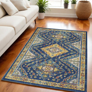 Homeroots 5' X 7' Blue And Yellow Geometric Power Loom Area Rug  Polypropylene 550293
