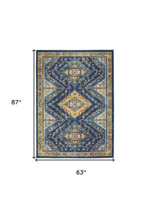 Homeroots 5' X 7' Blue And Yellow Geometric Power Loom Area Rug  Polypropylene 550293