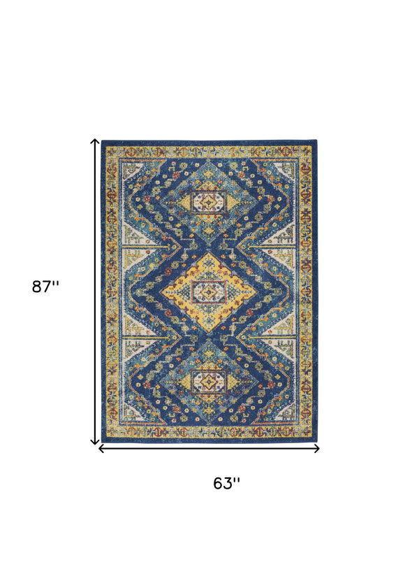 Homeroots 5' X 7' Blue And Yellow Geometric Power Loom Area Rug  Polypropylene 550293