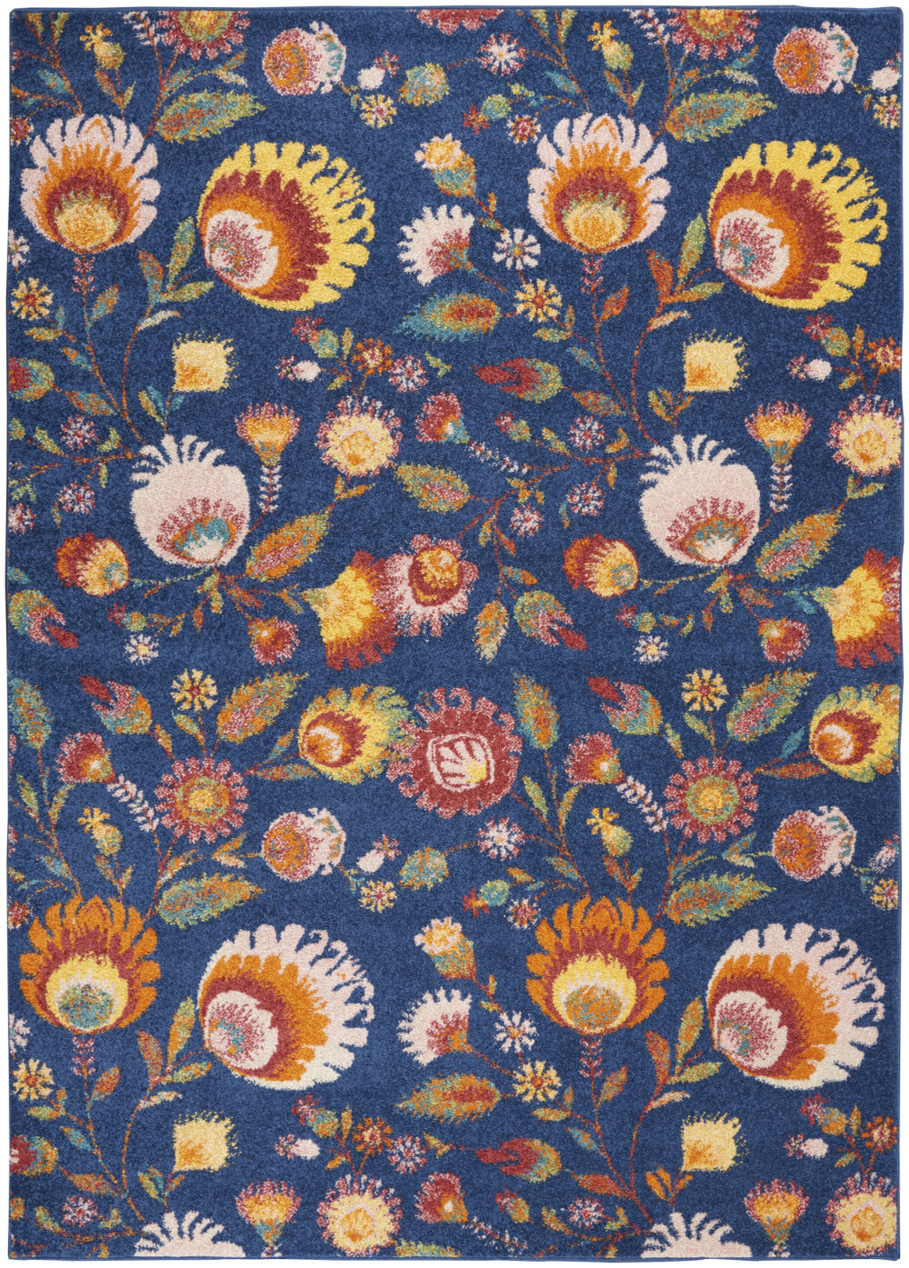 Homeroots 5' X 7' Blue And Yellow Floral Power Loom Area Rug  Polypropylene 550294
