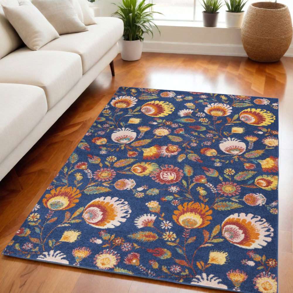 Homeroots 5' X 7' Blue And Yellow Floral Power Loom Area Rug  Polypropylene 550294