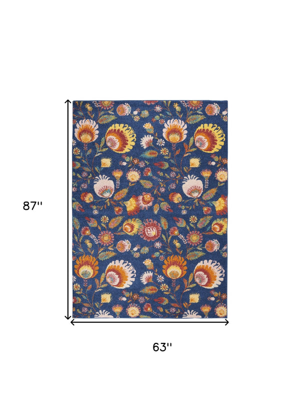 Homeroots 5' X 7' Blue And Yellow Floral Power Loom Area Rug  Polypropylene 550294