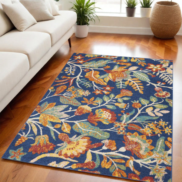 Homeroots 5' X 7' Blue And Yellow Floral Power Loom Area Rug  Polypropylene 550295