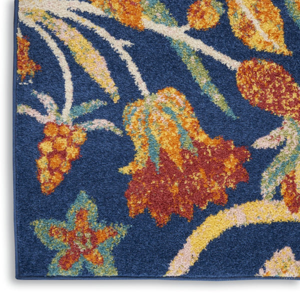 HomeRoots 5' Blue and Yellow Floral Power Loom Area Rug – Classic Design for Living Rooms and High-Traffic Areas 5' X 7' 550295