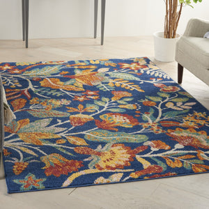 HomeRoots 5' Blue and Yellow Floral Power Loom Area Rug – Classic Design for Living Rooms and High-Traffic Areas 5' X 7' 550295
