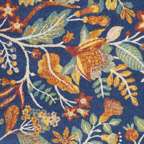 HomeRoots 5' Blue and Yellow Floral Power Loom Area Rug – Classic Design for Living Rooms and High-Traffic Areas 5' X 7' 550295