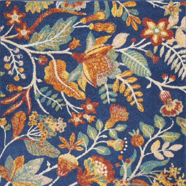 HomeRoots 5' Blue and Yellow Floral Power Loom Area Rug – Classic Design for Living Rooms and High-Traffic Areas 5' X 7' 550295