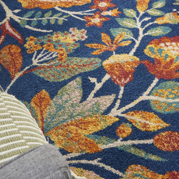 HomeRoots 5' Blue and Yellow Floral Power Loom Area Rug – Classic Design for Living Rooms and High-Traffic Areas 5' X 7' 550295