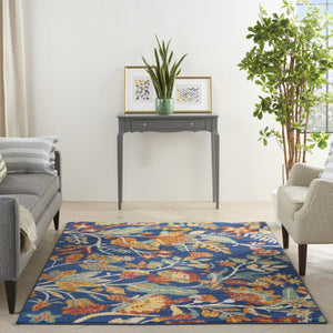 HomeRoots 5' Blue and Yellow Floral Power Loom Area Rug – Classic Design for Living Rooms and High-Traffic Areas 5' X 7' 550295