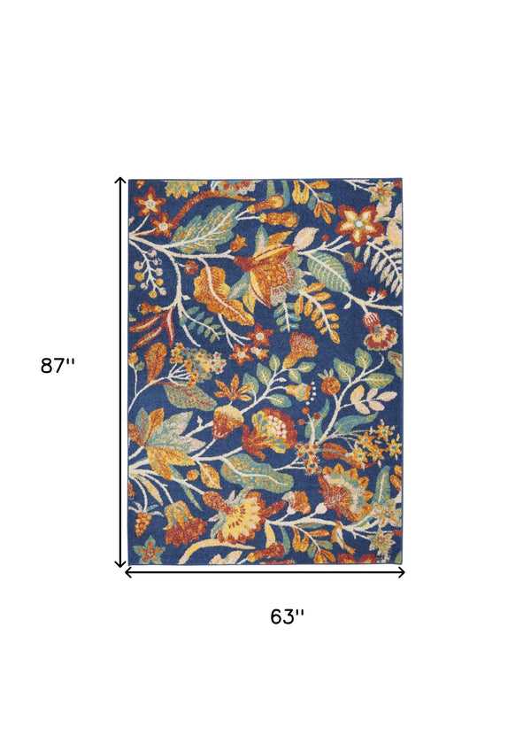 Homeroots 5' X 7' Blue And Yellow Floral Power Loom Area Rug  Polypropylene 550295