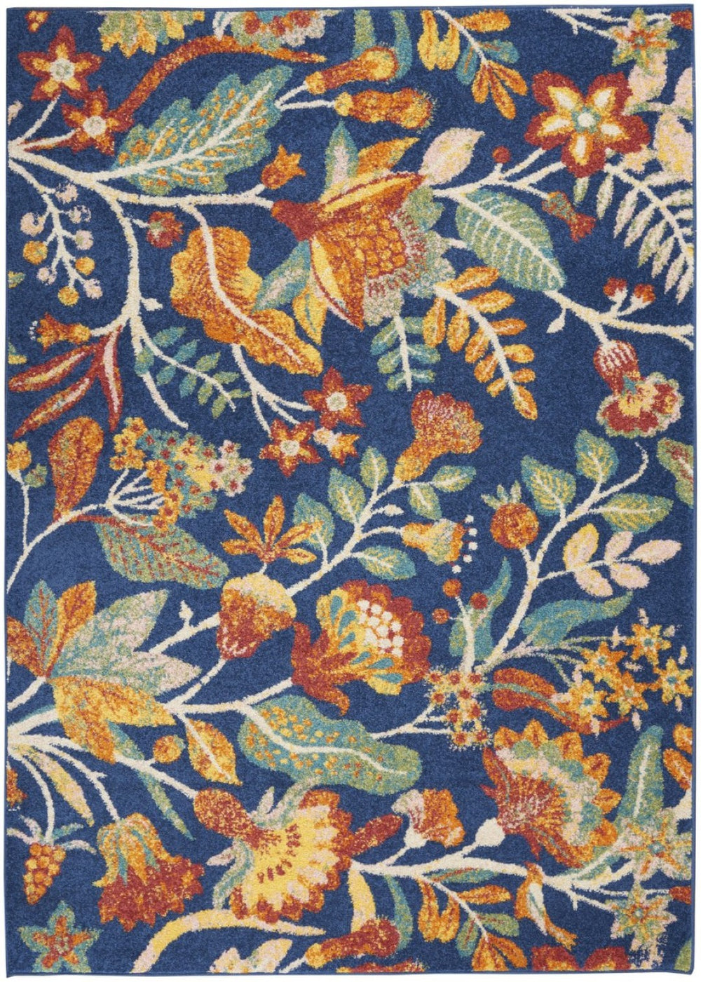 HomeRoots 5' Blue and Yellow Floral Power Loom Area Rug – Classic Design for Living Rooms and High-Traffic Areas 5' X 7' 550295