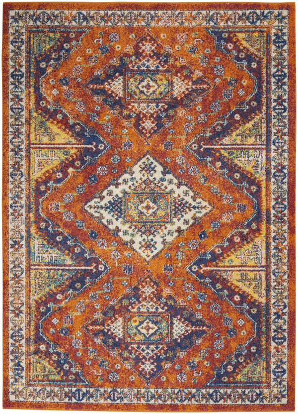 Homeroots 5' X 7' Ivory Blue And Orange Geometric Power Loom Area Rug  Polypropylene 550296