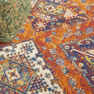 Homeroots 5' X 7' Ivory Blue And Orange Geometric Power Loom Area Rug  Polypropylene 550296