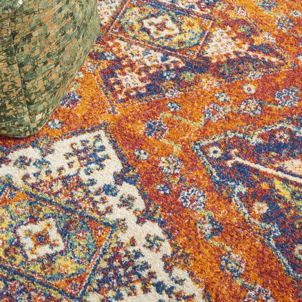 Homeroots 5' X 7' Ivory Blue And Orange Geometric Power Loom Area Rug  Polypropylene 550296