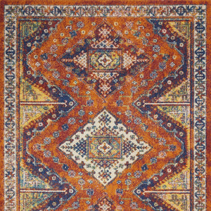 Homeroots 5' X 7' Ivory Blue And Orange Geometric Power Loom Area Rug  Polypropylene 550296