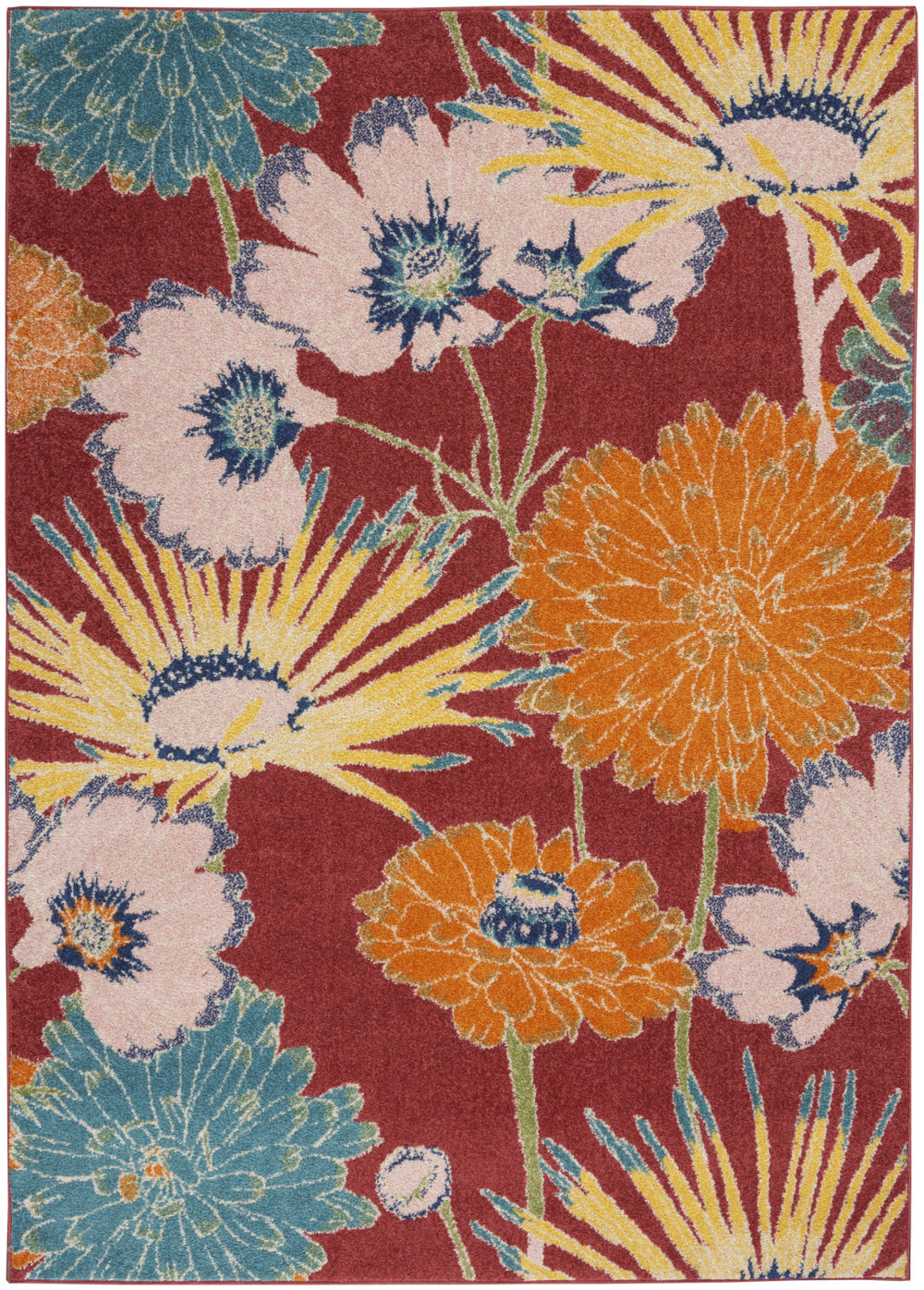 Homeroots 5' X 7' Orange And Red Floral Power Loom Area Rug  Polypropylene 550298