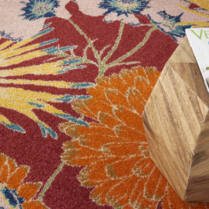 Homeroots 5' X 7' Orange And Red Floral Power Loom Area Rug  Polypropylene 550298