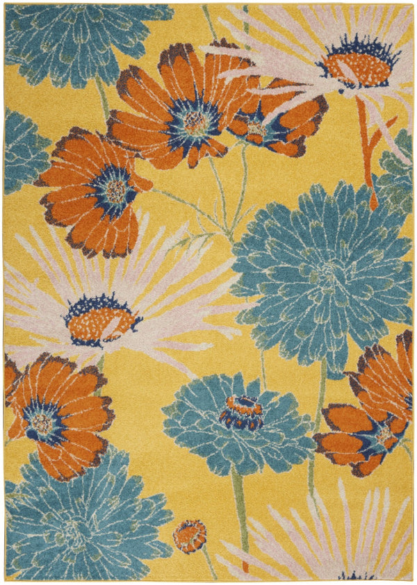 HomeRoots 5' Elegant Yellow Floral Power Loom Area Rug - Timeless Charm for Living Rooms and Bedrooms 5' X 7' 550301