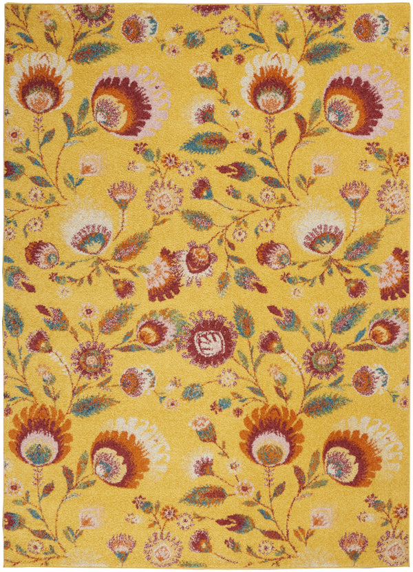 Homeroots 5' X 7' Yellow Floral Power Loom Area Rug  Polypropylene 550302