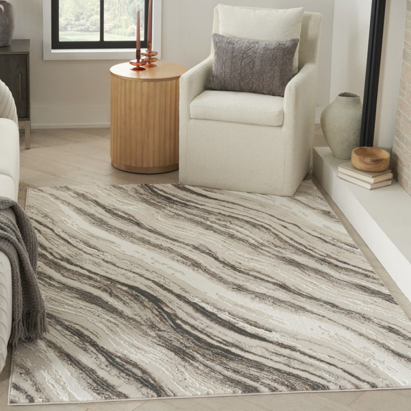 HomeRoots 5' Modern Abstract Area Rug in Beige, Black, and Gray – Stain-Resistant, Non-Skid, Durable Design 5' X 7' 550303