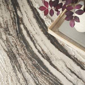 HomeRoots 5' Modern Abstract Area Rug in Beige, Black, and Gray – Stain-Resistant, Non-Skid, Durable Design 5' X 7' 550303