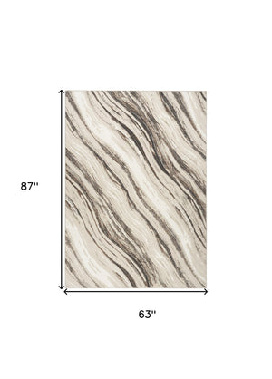 Homeroots 5' X 7' Beige Black And Gray Abstract Non Skid Area Rug  Polyester 550303