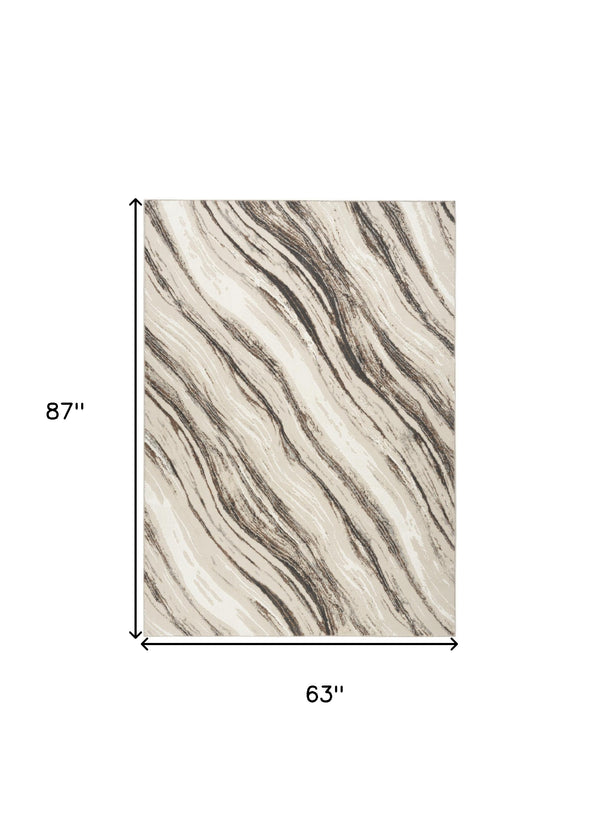 Homeroots 5' X 7' Beige Black And Gray Abstract Non Skid Area Rug  Polyester 550303