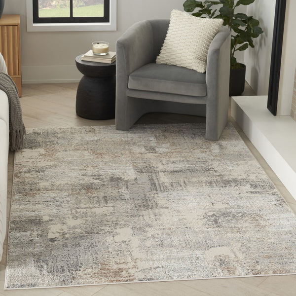 HomeRoots 5' Abstract Beige, Ivory, and Gray Non-Skid Area Rug - Modern, Stain-Resistant Design for Homes 5' X 7' 550304