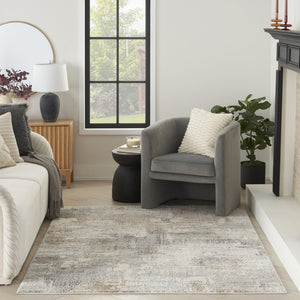 HomeRoots 5' Abstract Beige, Ivory, and Gray Non-Skid Area Rug - Modern, Stain-Resistant Design for Homes 5' X 7' 550304
