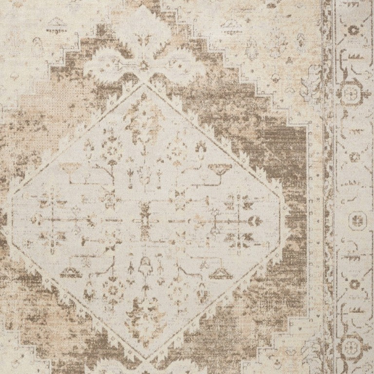 8x10 Distressed Floral Area Rug Beige Bronze Power Loomed Low Pile Living Room