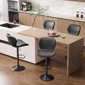 English Elm Swivel Bar Stools Set Of 2 - Adjustable Pu Leather Upholstered Chairs With 360° Swivel & Comfort T3950P396423-GIGA