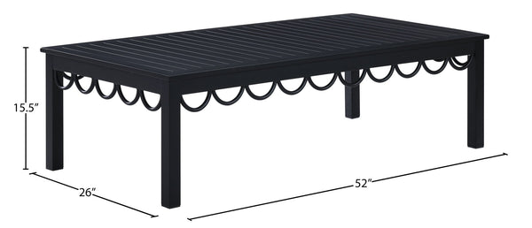 Meridian Furniture Portofino Slatted Powder-coated Aluminum Outdoor Coffee Table with Art Deco Scalloped Trim Black 55031-CT