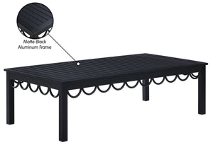 Meridian Furniture Portofino Slatted Powder-coated Aluminum Outdoor Coffee Table with Art Deco Scalloped Trim Black 55031-CT