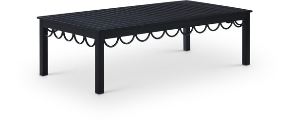 Meridian Furniture Portofino Slatted Powder-coated Aluminum Outdoor Coffee Table with Art Deco Scalloped Trim Black 55031-CT