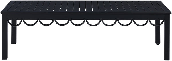 Meridian Furniture Portofino Slatted Powder-coated Aluminum Outdoor Coffee Table with Art Deco Scalloped Trim Black 55031-CT