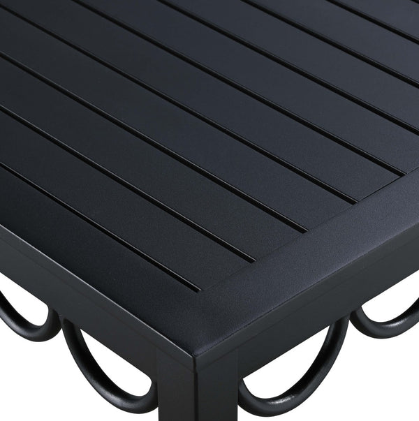 Meridian Furniture Portofino Slatted Powder-coated Aluminum Outdoor Coffee Table with Art Deco Scalloped Trim Black 55031-CT