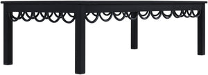Meridian Furniture Portofino Slatted Powder-coated Aluminum Outdoor Coffee Table with Art Deco Scalloped Trim Black 55031-CT
