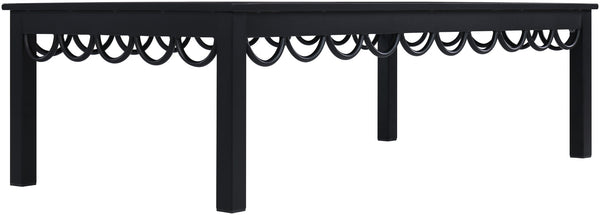 Meridian Furniture Portofino Slatted Powder-coated Aluminum Outdoor Coffee Table with Art Deco Scalloped Trim Black 55031-CT