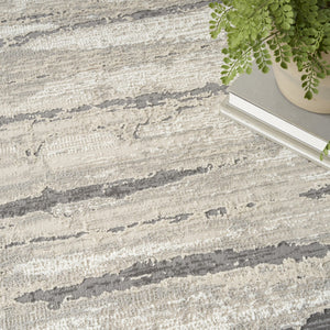HomeRoots 5' Abstract Ivory Beige and Gray Non-Skid Area Rug - Durable, Stain-Resistant, Modern Style for Any Room 5' X 7' 550312