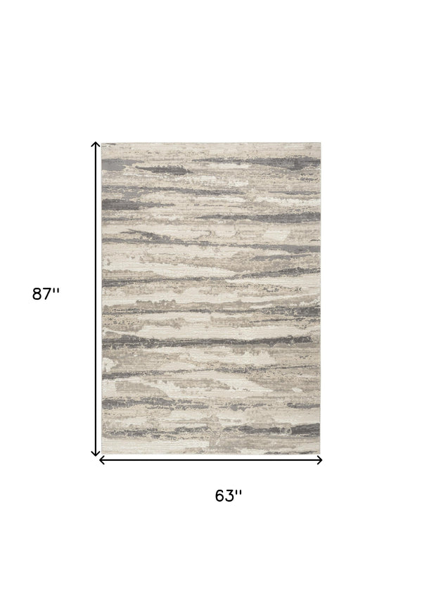Homeroots 5' X 7' Ivory Beige And Gray Abstract Non Skid Area Rug  Polyester 550312