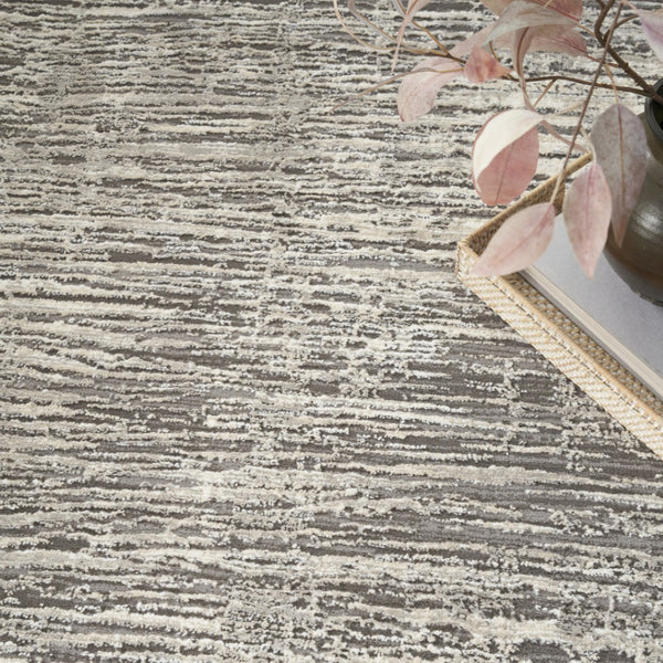 HomeRoots 5' Abstract Ivory and Gray Non-Skid Area Rug - Soft, Stain-Resistant, Durable for High-Traffic Spaces 5' X 7' 550313