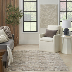 HomeRoots 5' Brown and Ivory Abstract Area Rug - Soft, Non-Skid, Stain-Resistant Design for Modern Living Spaces 5' X 7' 550314
